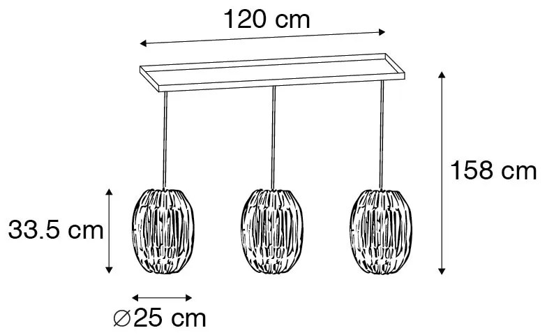 Висяща лампа от бамбук с бяла овална 3-светлинна - Canna Capsule