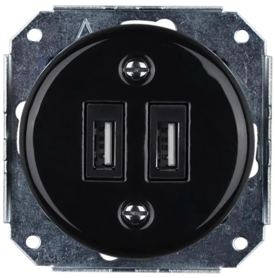 Bohemia-Design - Порцеланова ретро USB захранваща розетка без рамка 2x USB-A черна