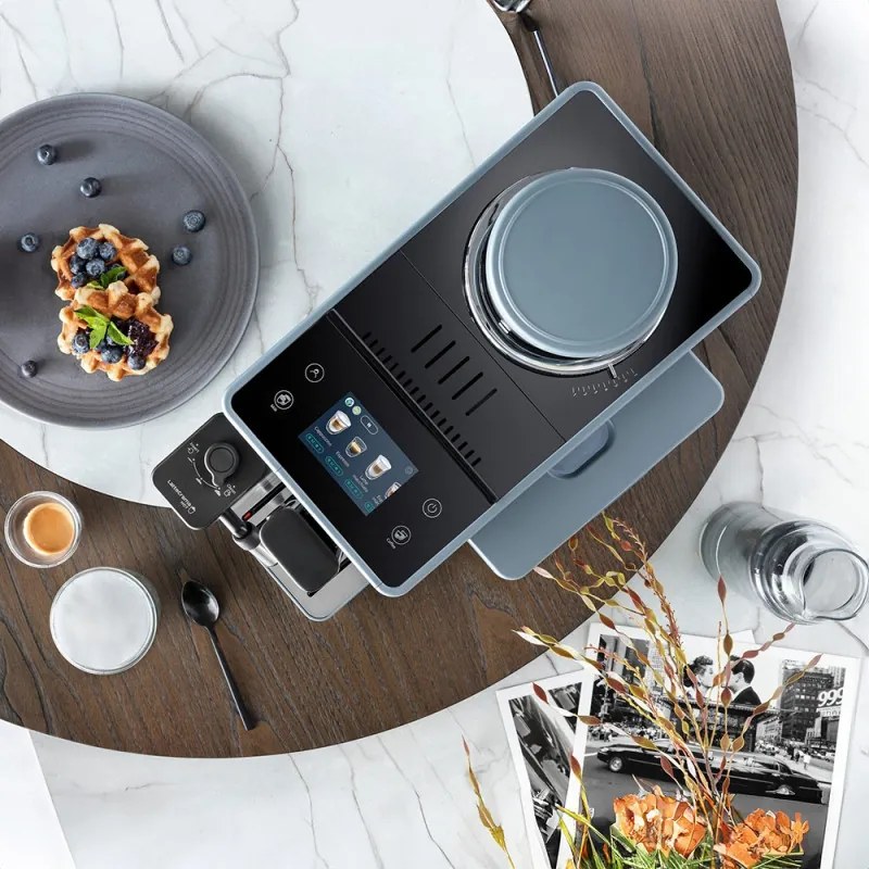 Еспресо машина DeLonghi Rivelia Pebble Grey EXAM440.55.G, 1450W, 19 bar, 1.4l, Тъчскрийн TFT, Twin Shot, Bean Adapt, 17 напитки, Каменно сиво