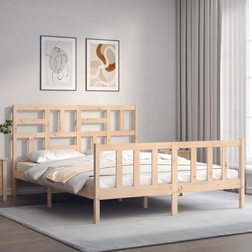 3193081 vidaXL Рамка за легло с табла 5FT King Size масивно дърво