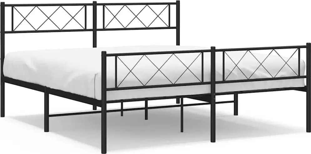 372297 vidaXL Метална рамка за легло с горна и долна табла, черна, 150x200 см
