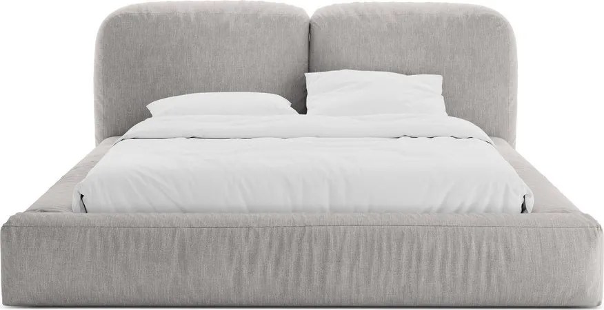 Светлосиво тапицирано двойно легло с място за съхранение и включена подматрачна рамка 180x200 cm Martina – Micadoni