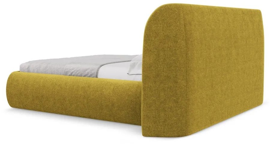 Двойно тапицирано легло с място за съхранение и включена подматрачна рамка 160x200 cm в цвят горчица Hauke – Makamii