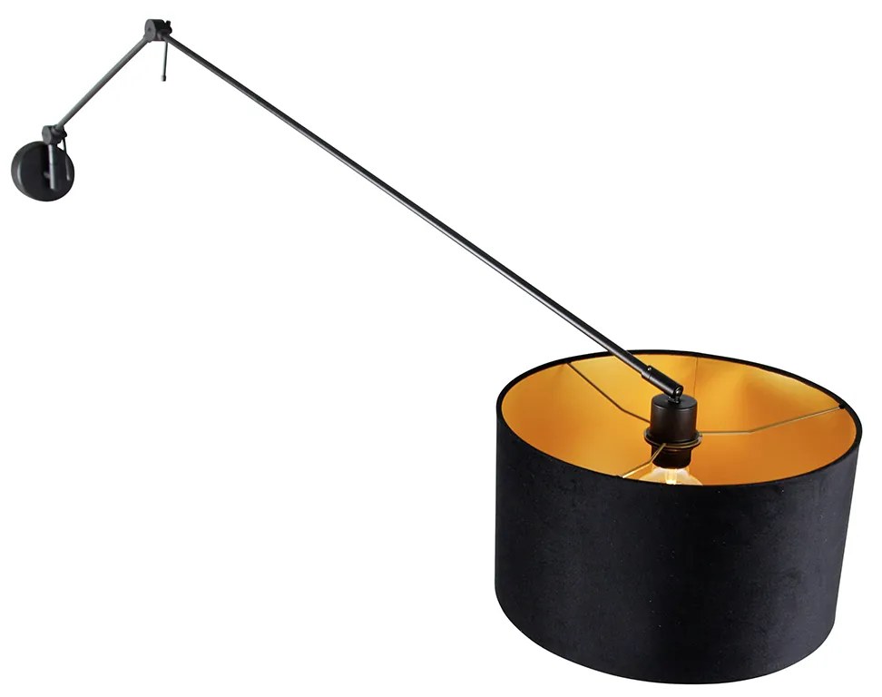 Стенна лампа черна с черен кадифен абажур 35 см регулируема - Blitz