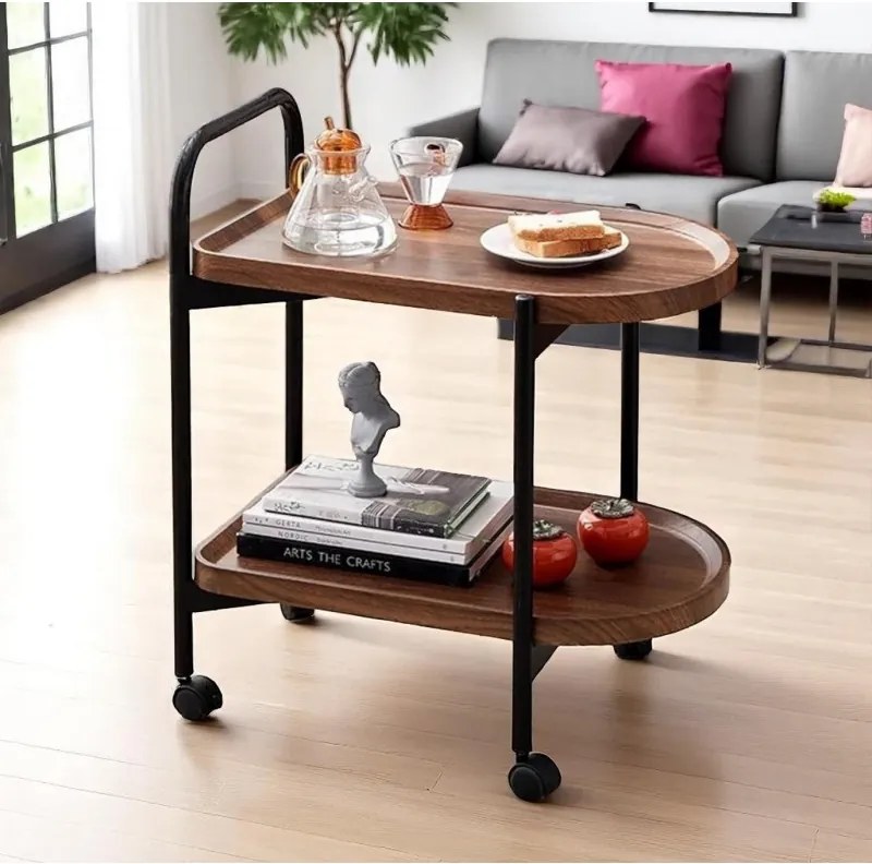 Мобилна масичка за кафе на колелца на две нива