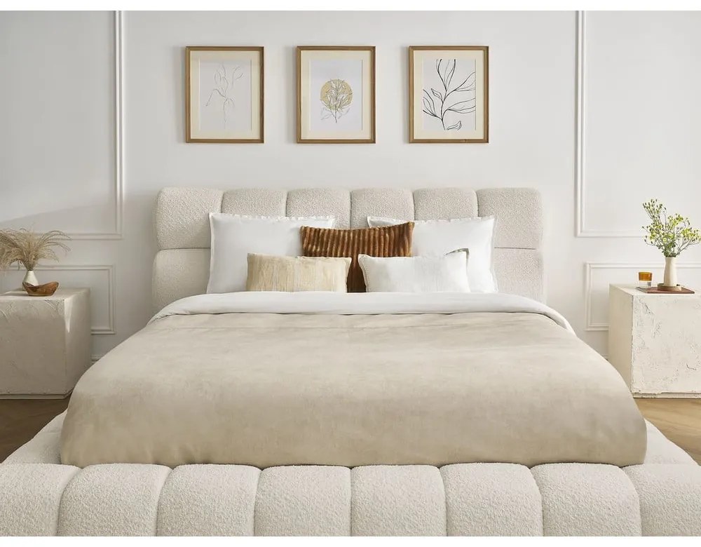 Бежово двойно тапицирано легло с място за съхранение с включена подматрачна рамка 160x200 cm Mont Blanc – Bobochic Paris