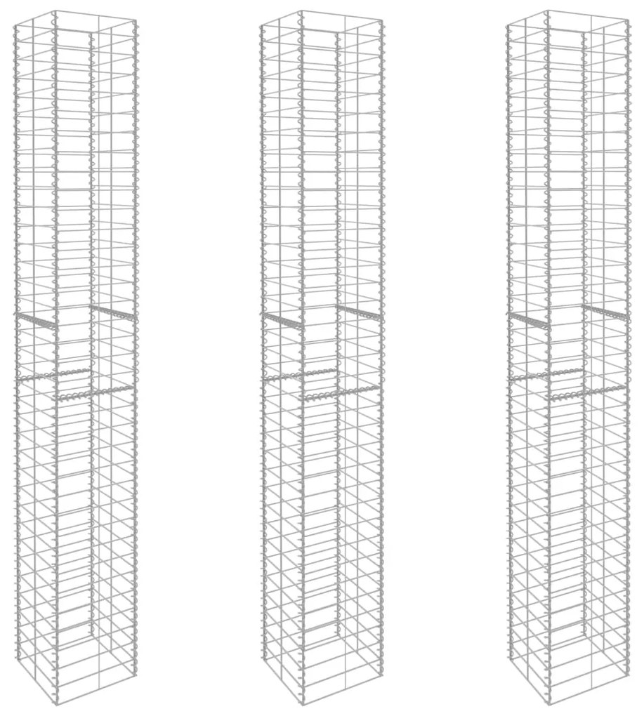 Sonata Габионни кошници, 3 бр, поцинкована стомана, 25x25x197 см