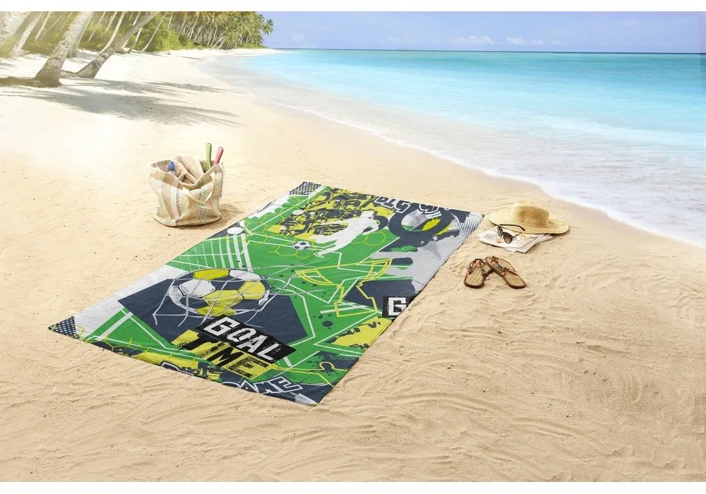 Зелена детска кадифена плажна кърпа 75x150 cm Goaltime – Good Morning