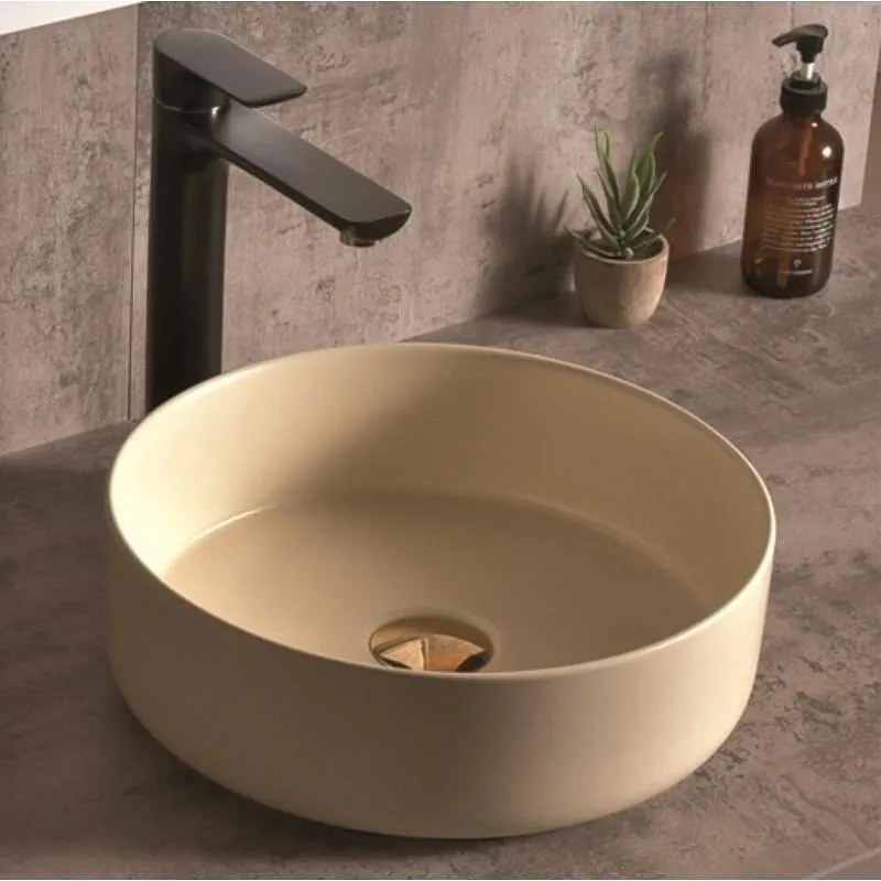 Мивка за баня ICB 880BEIGE, монтаж върху плот, порцелан, бежов мат, 40x40x13.5см