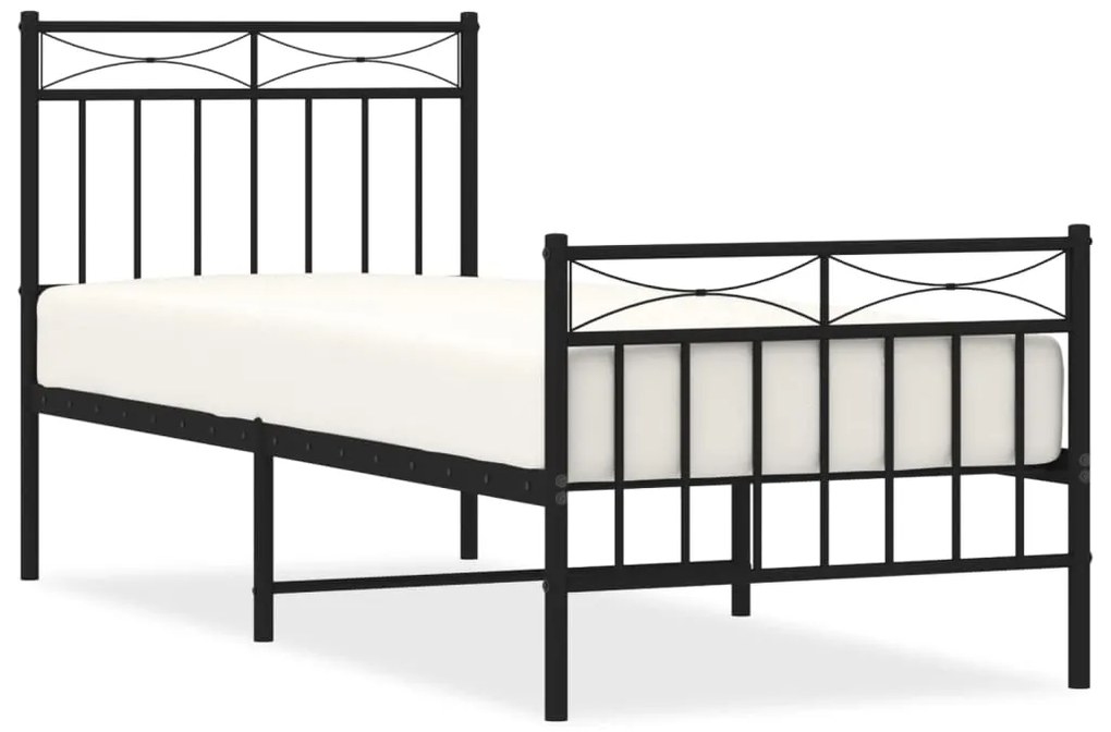 373699 vidaXL Метална рамка за легло с горна и долна табла, черна, 75x190 см