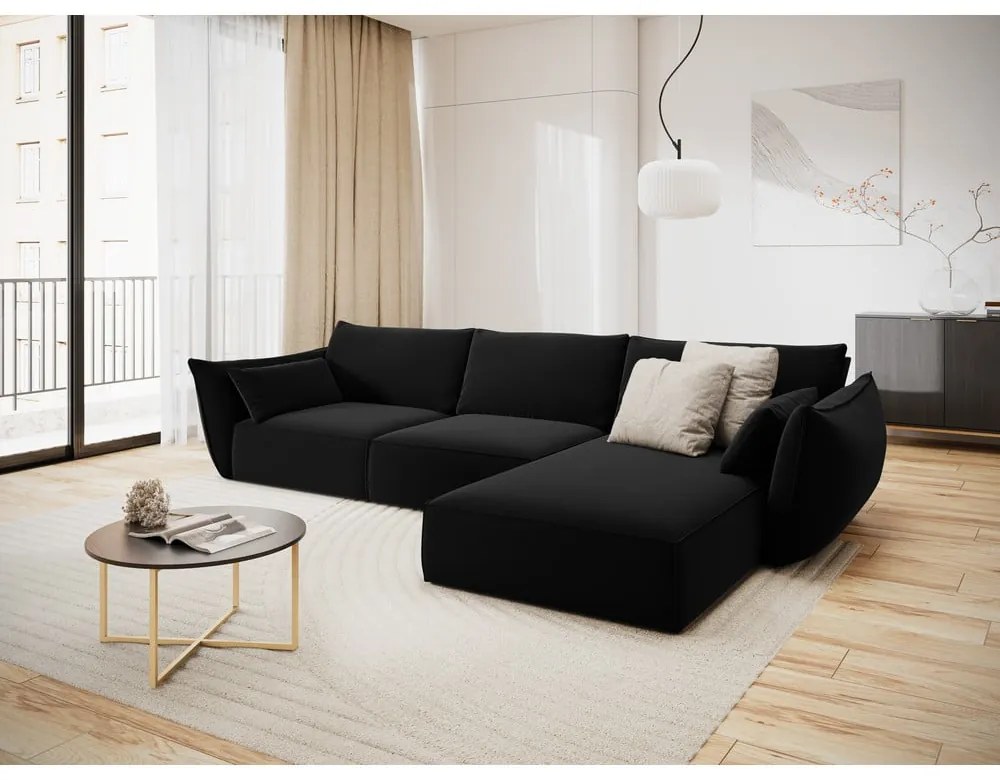 Черен кадифен ъглов диван (десен ъгъл) Vanda – Mazzini Sofas
