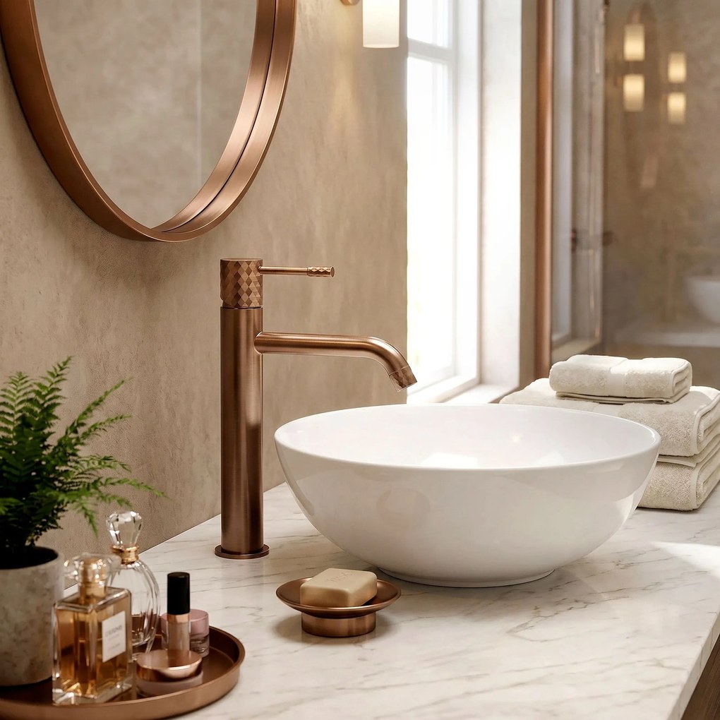 Смесител за мивка Rea Lungo Diamond Brush Brush Copper High