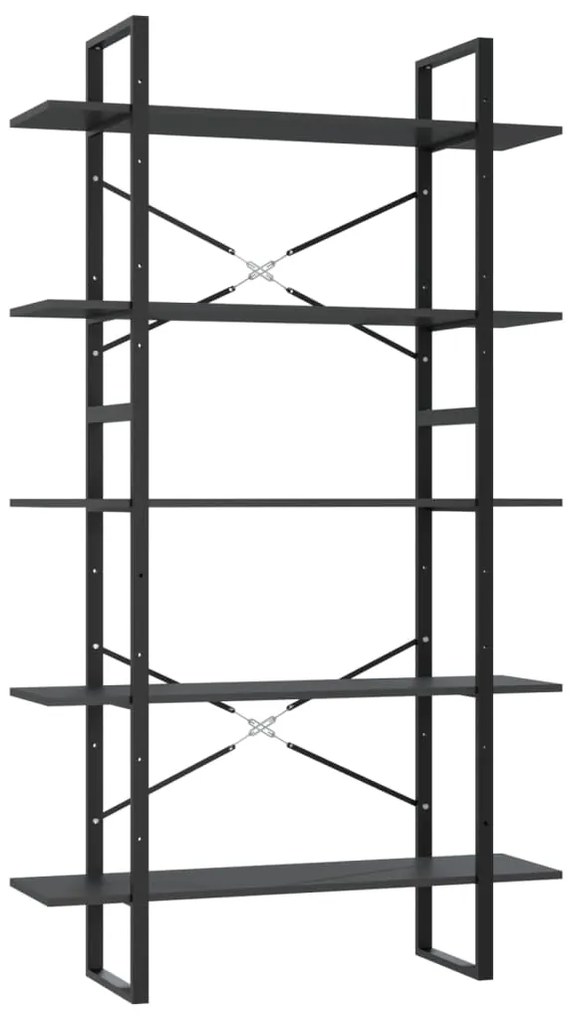 3082000 vidaXL 5-етажна библиотека, сива, 100x30x175 см, инженерна дървесина