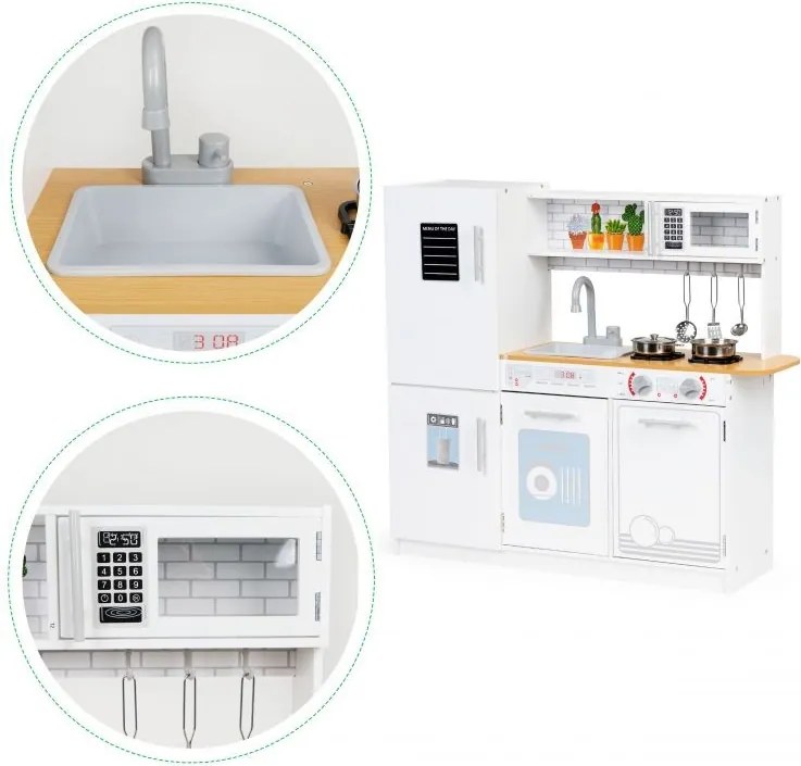 Дървена детска кухня с LED осветление + аксесоари