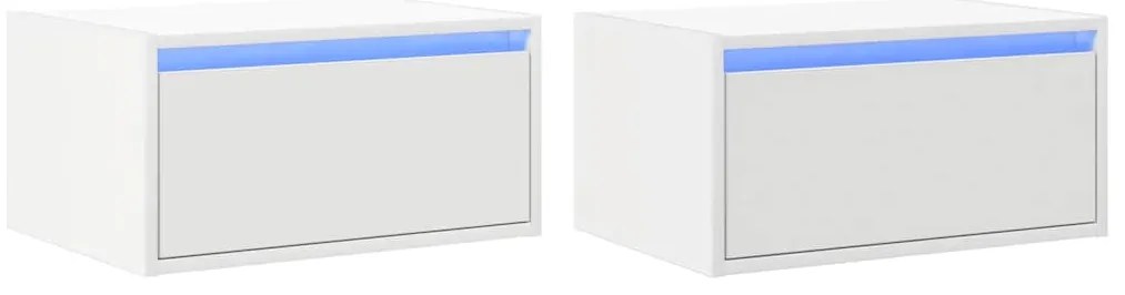 860212 vidaXL Нощни шкафчета за стена с LED осветление, 2 бр, бели