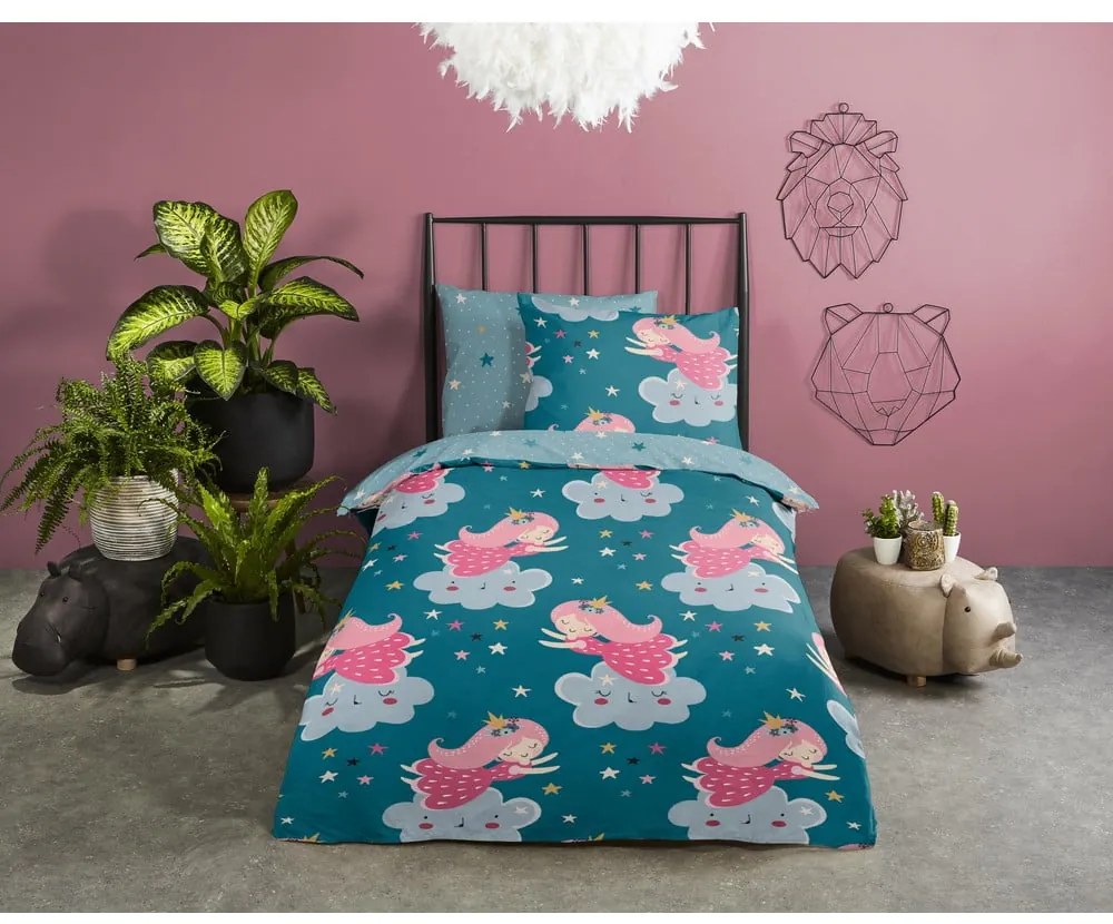 Памучно детско спално бельо за детско креватче в петролен цвят 120x150 cm Princesse – Good Morning