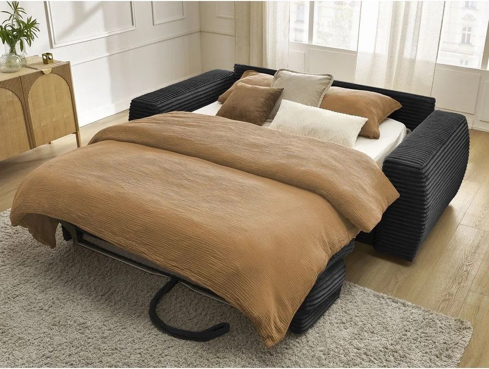 Черен диван за ежедневно спане/сгъваем от рипсено кадифе 220 cm Hugo – Bobochic Paris