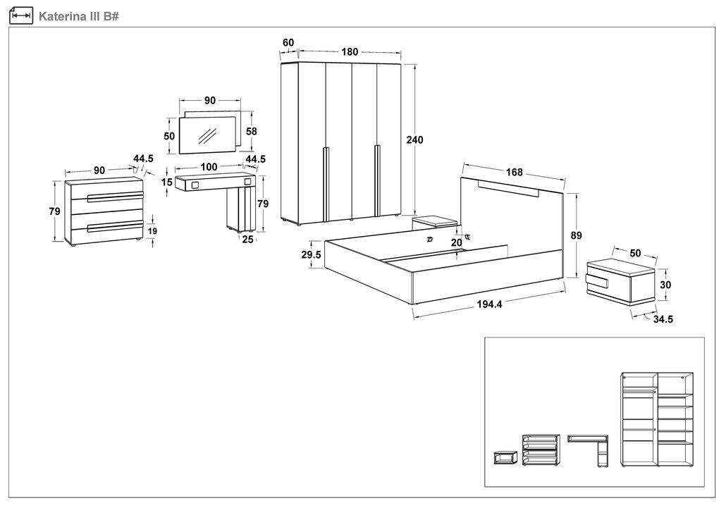 Спален комплект за матрак 164/190 Катерина