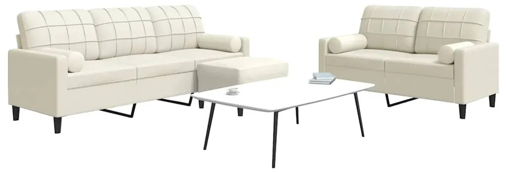 3278429 vidaXL Мека мебел от 3 части с възглавници и болстери кремав кадифе