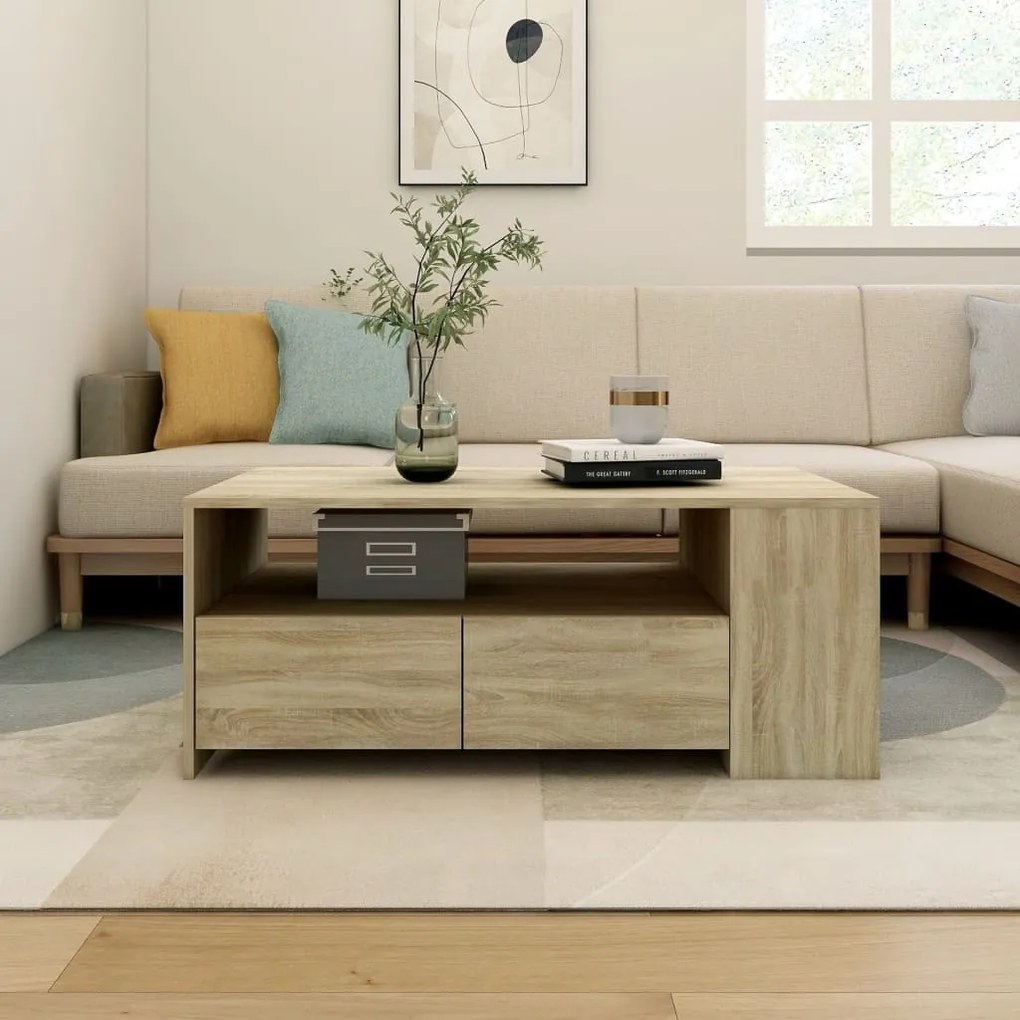 810920 vidaXL Кафе маса, дъб сонома, 102x55x42 см, инженерно дърво
