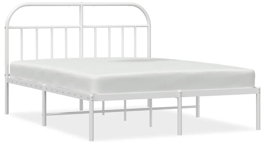 353684 vidaXL Метална рамка за легло с горна табла, бяла, 140x190 см