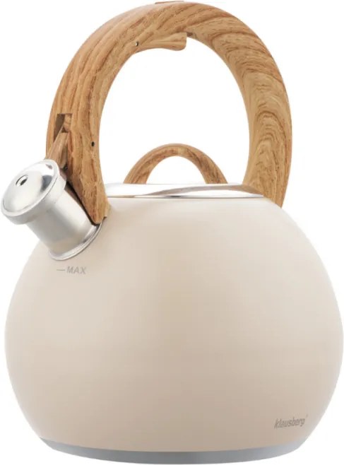 Свирещ чайник Klausberg KB 7956, 3l, Термоизолирана дръжка, Многослойно дъно, Индукция, Бежов
