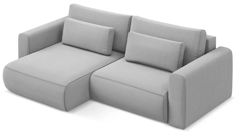 Светлосив кадифен разтегателен ъглов диван с място за съхранение (ляв ъгъл) Kapua – Makamii