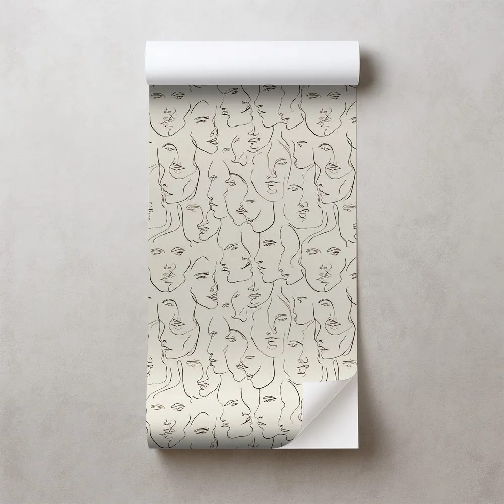 Самозалепващ тапет – Абстрактни рисунки на лица на бежов фон