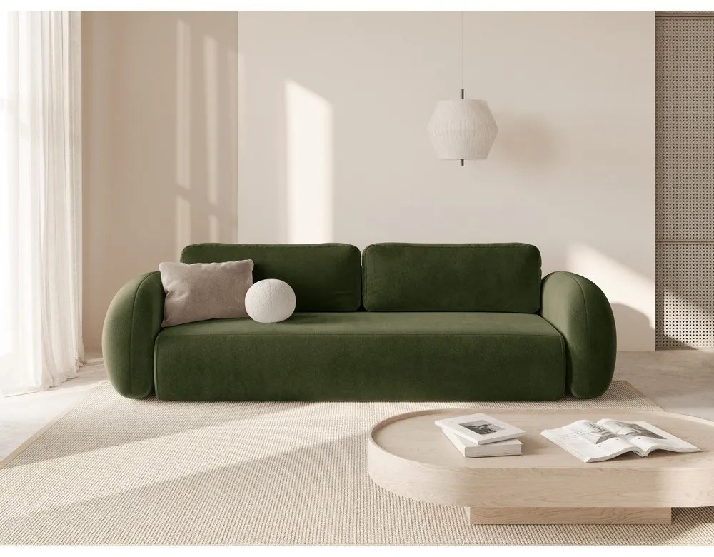 Зелен кадифен сгъваем/с място за съхранение диван 262 cm Tonale – Cosmopolitan Design