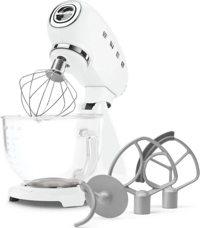 Планетарен миксер SMEG SMF15WHEU, 1000 W, 4.8 л, 10 скорости, Директно задвижване, Крачета против хлъзгане, Бял