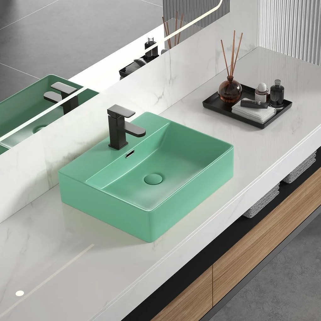 Мивка за баня ICB 5042LG, монтаж върху плот, порцелан, светло зелен мат, 50x42x13см