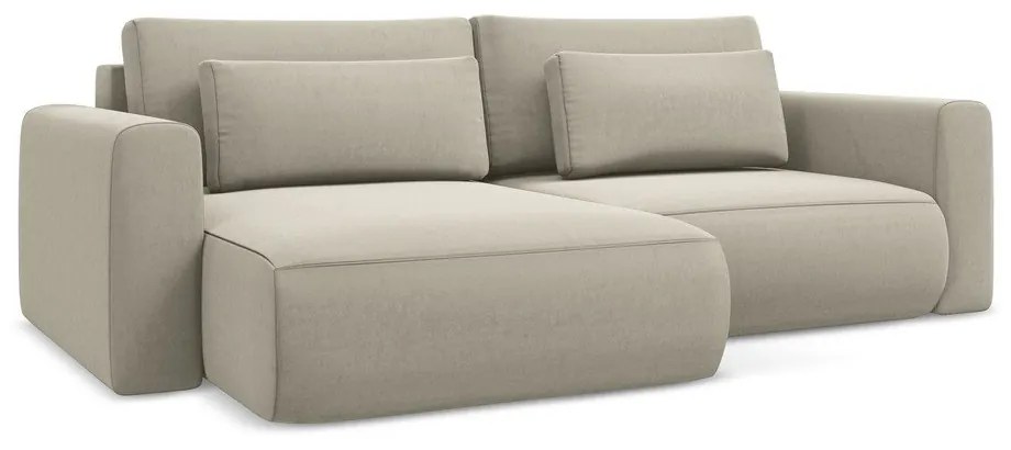 Бежов кадифен разтегателен ъглов диван с място за съхранение (ляв ъгъл) Kapua – Makamii