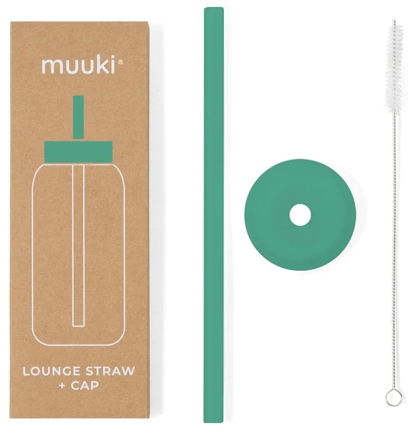 Силиконова сламка с четка за почистване и капак Frosted Green – Muuki