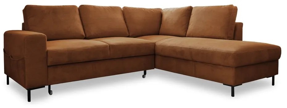 Оранжево-кафяв разтегателен ъглов диван от рипсено кадифе (десен ъгъл) Lofty Lilly – Miuform