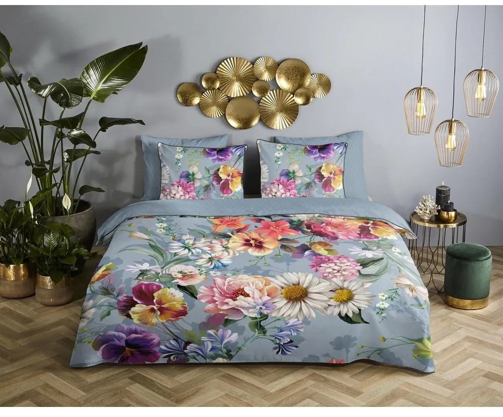 Сиво спално бельо от органичен памук за двойно легло Sunflower, 200 x 220 cm Organic - Descanso