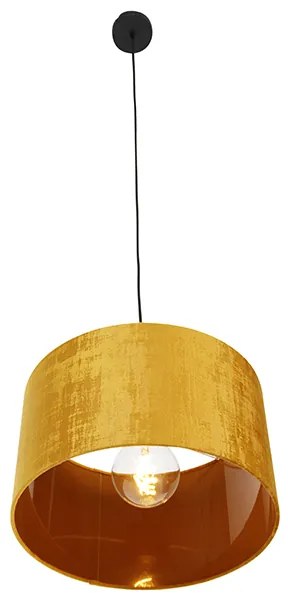 Модерен висящ аплик черен с жълт абажур 35 см - Combi