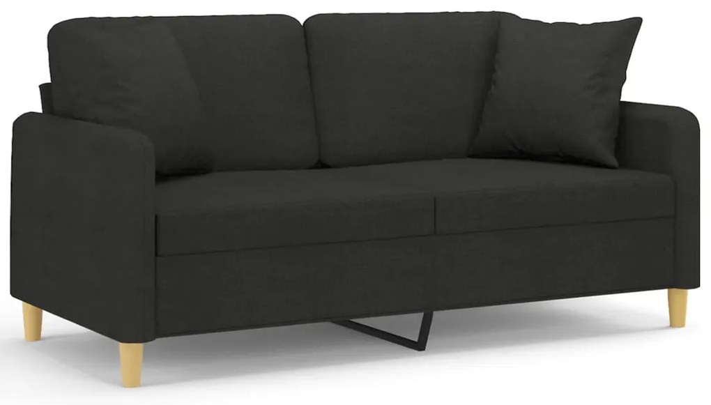 3200913 vidaXL 2-местен диван с декоративни възглавници черен 140 см плат