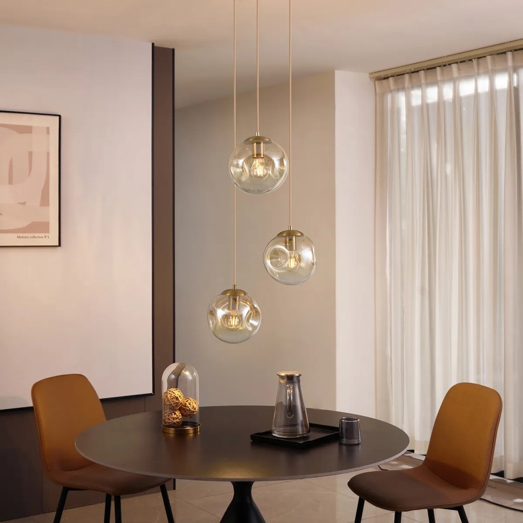 Арт Деко Пендел Месинг с Кехлибарено Стъкло 3 Крушки - Douglass