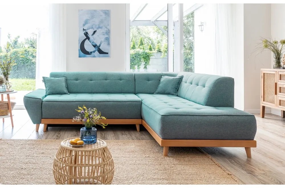 Тюркоаз разтегателен ъглов диван (десен ъгъл) Dazzling Daisy – Miuform
