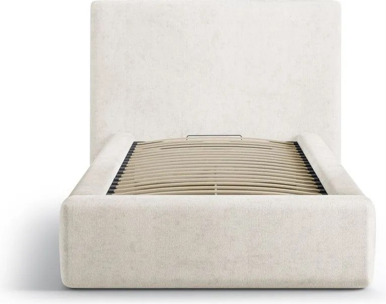 Кремаво единично легло 90x200 cm тапицирано с място за съхранение с включена подматрачна рамка Amy – Micadoni