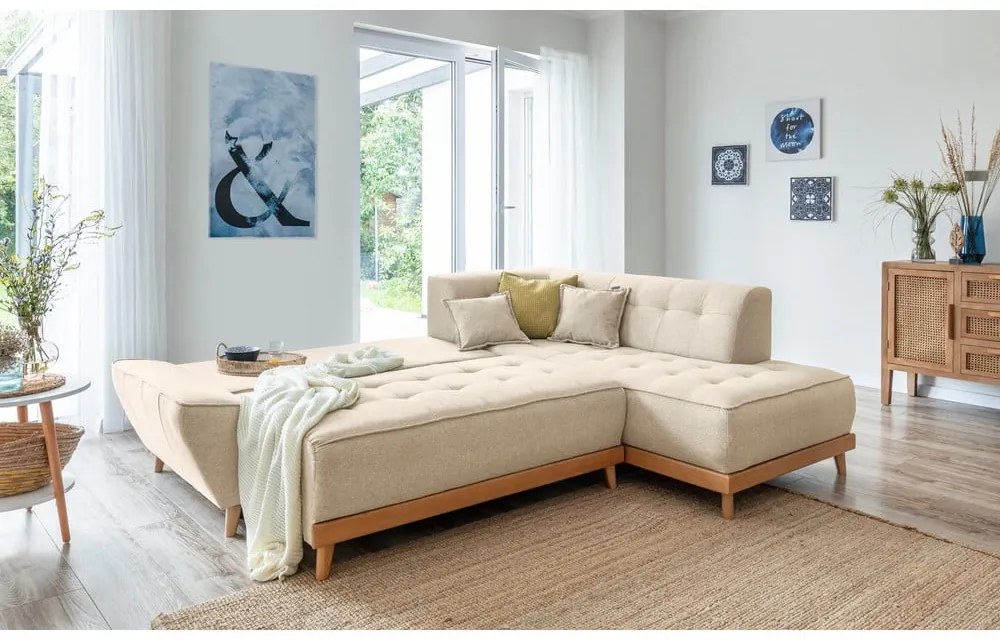 Бежов ъглов разтегателен диван десен ъгъл Dazzling Daisy - Miuform