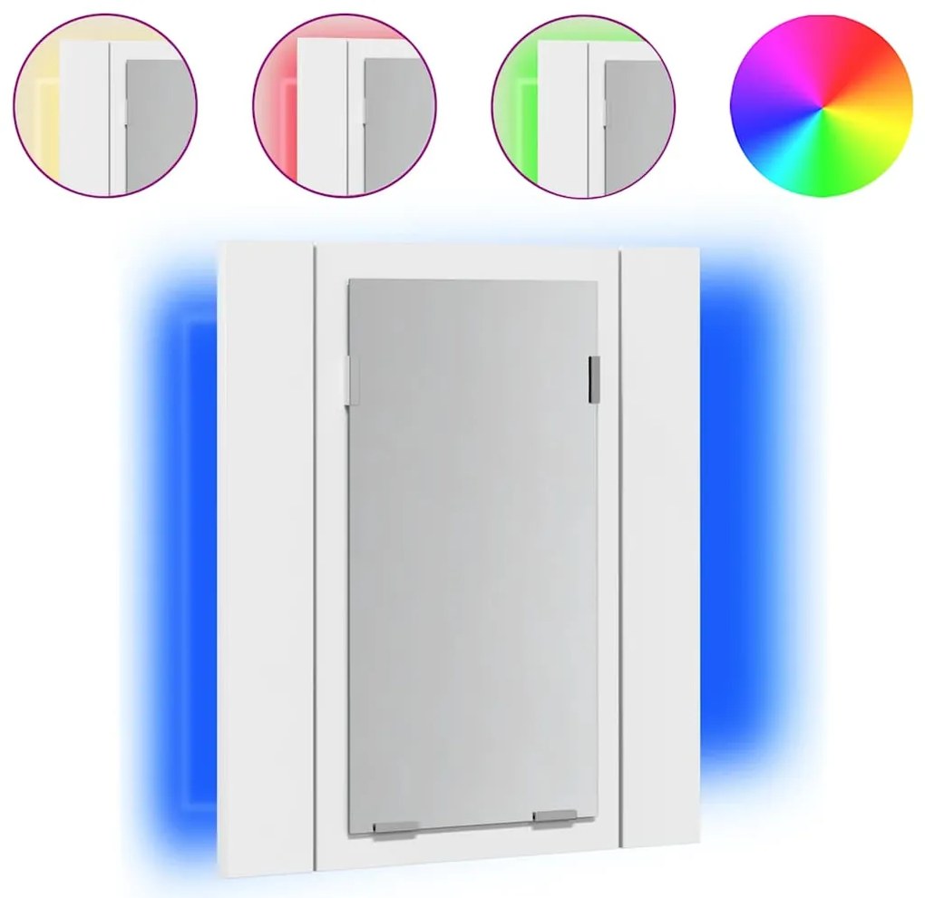 804948 vidaXL Шкаф с LED огледало за баня, бял, 40x12x45 см, акрил