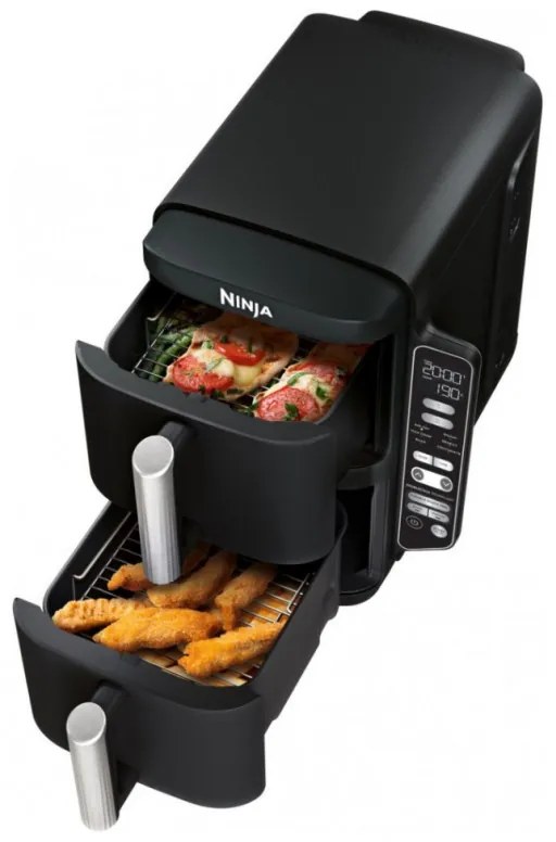 Фритюрник с горещ въздух Ninja SL300EU, 2470W, 7.6 л, 40-240C, 2 кошници, 6 програми, Синхронизирано готвене, Таймер, Автоматично спиране, Черен