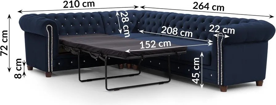 Син кадифен разтегателен ъглов диван (ляв ъгъл L форма) York Blik – Ropez