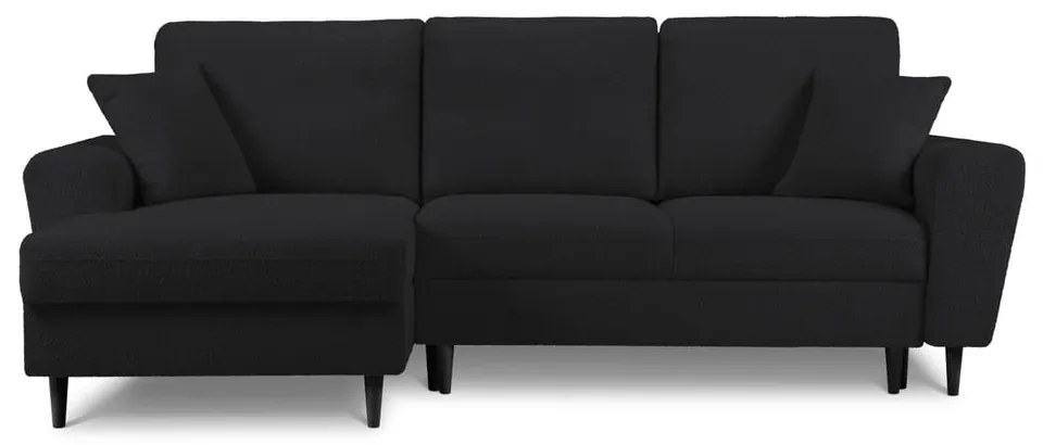 Черен разтегателен ъглов диван с място за съхранение от прежда с примки от букле (ляв ъгъл) Kyoto – Cosmopolitan Design