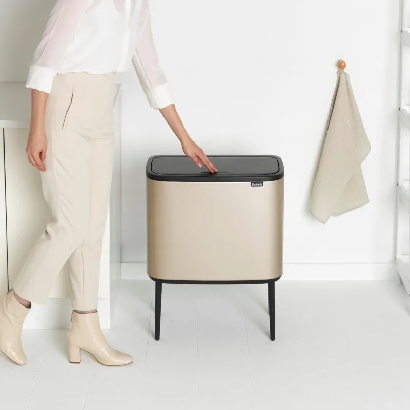 Кош за боклук Brabantia Bo Touch 1003213, 36 л, Плавно и безшумно отваряне, Голям отвор, Златен металик