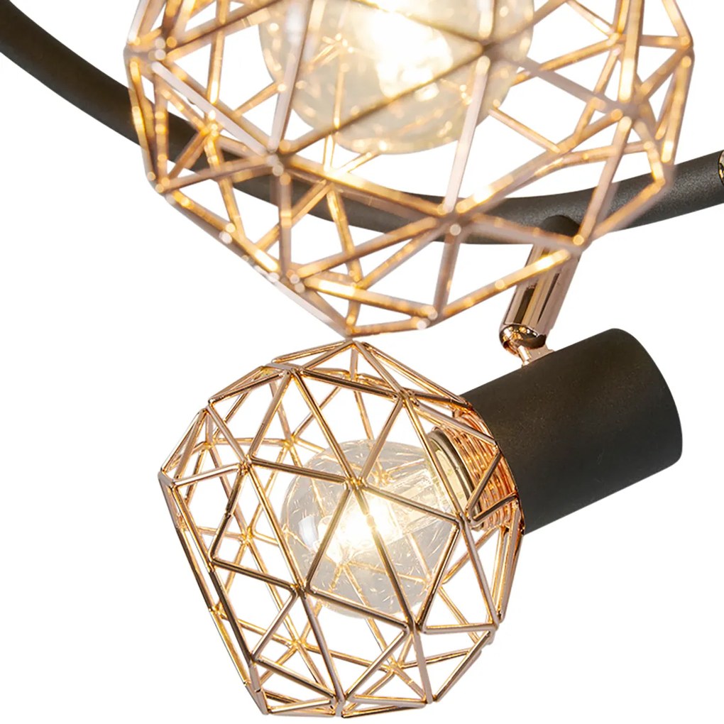 Модерен прожектор черен с мед 3-светлина - Mesh