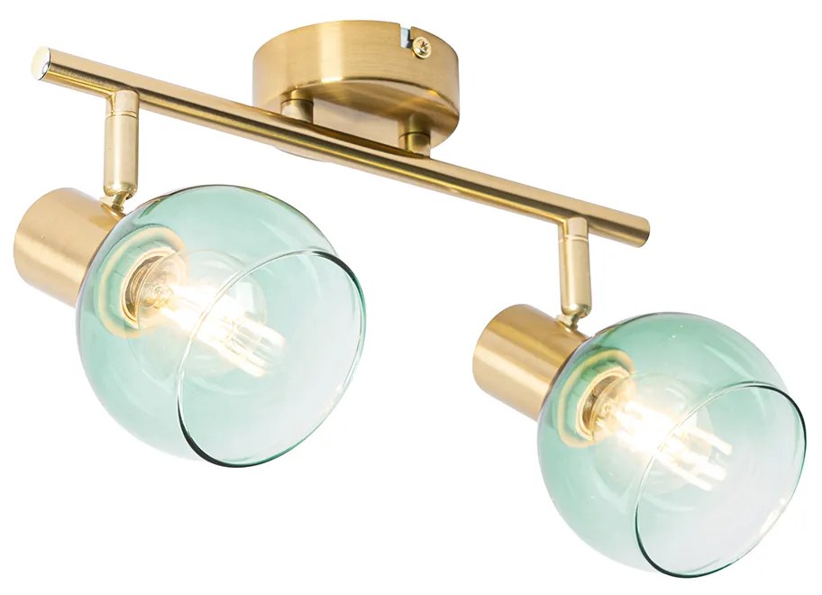 Прожектор в стил Арт Деко златен със зелено стъкло 2-светлина - Vidro