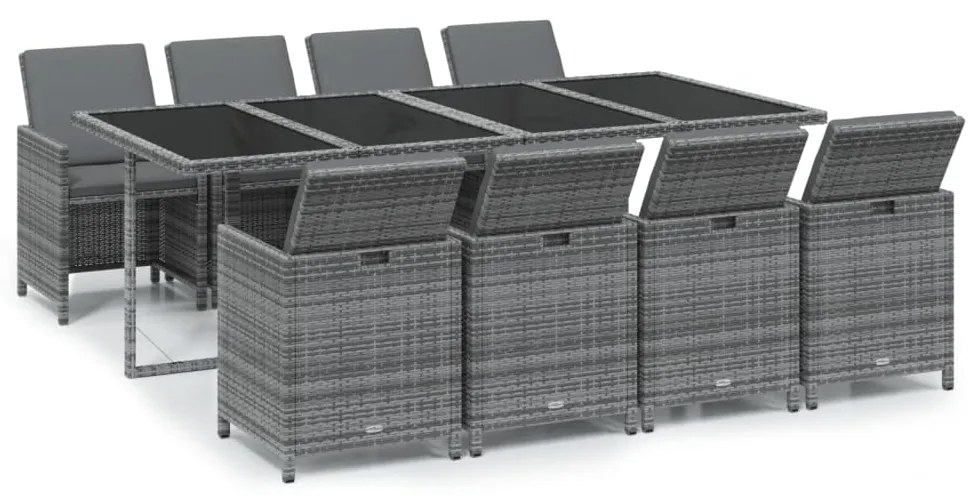 3095563 vidaXL Градински трапезен комплект 9 части с възглавници сив полиратан