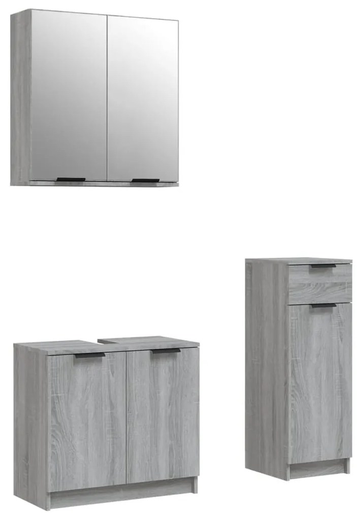 3115874 vidaXL Комплект шкафове за баня от 3 части инженерно дърво Сив сонома
